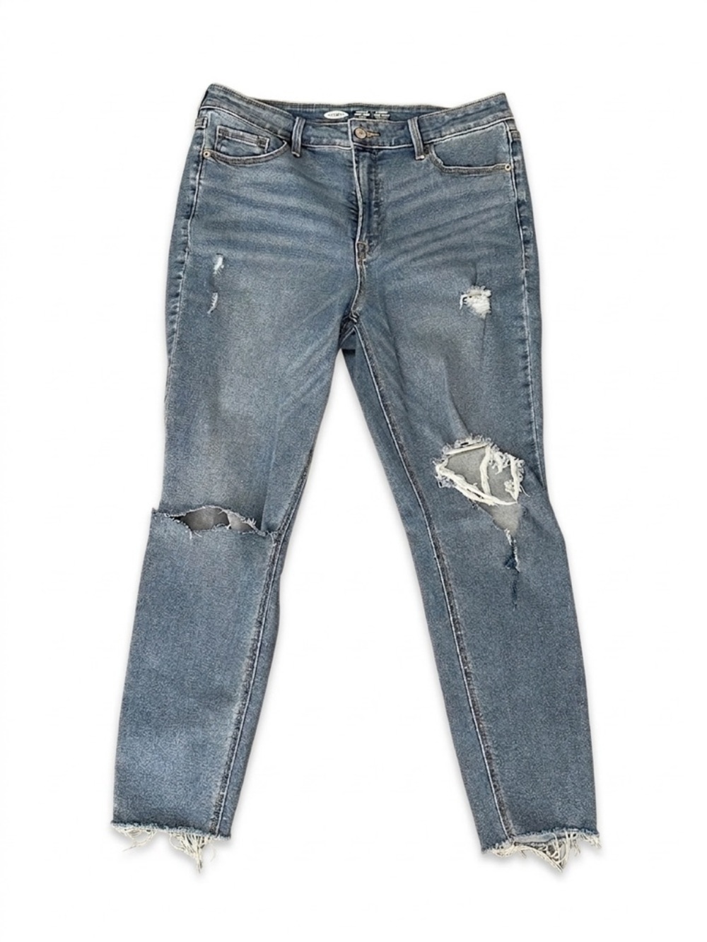 Women's High Rise Skinny Distressed Denim Jeans Faded Blue Frayed Size 12